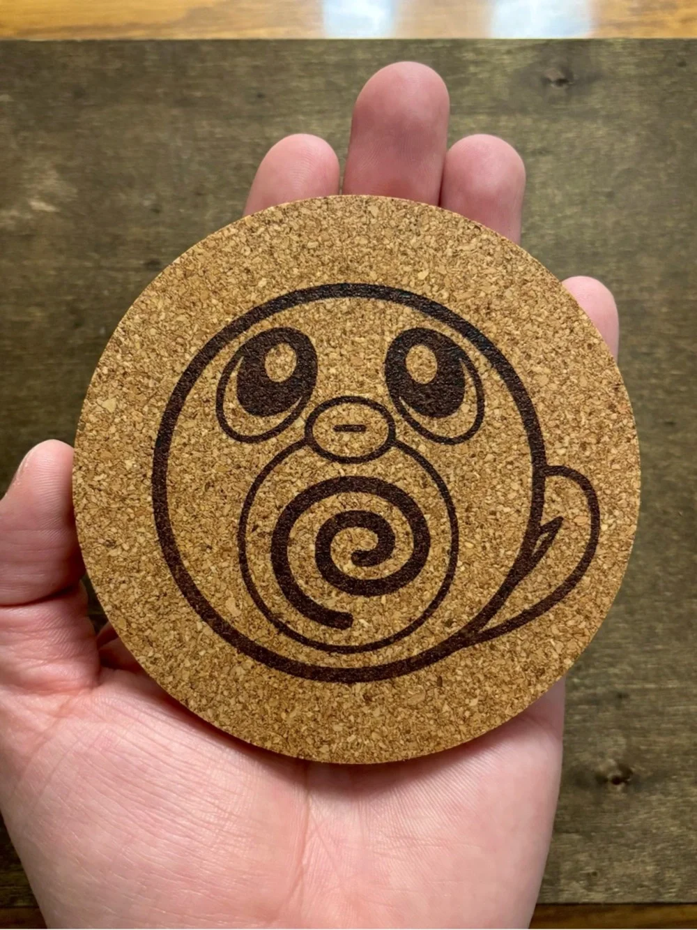 Pokemon Poliwag Face Laser Engraved Cork Coaster